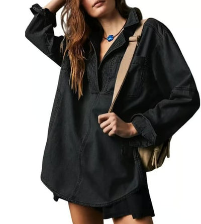 Chic Jeans-Pullover med Knapp-V-hals